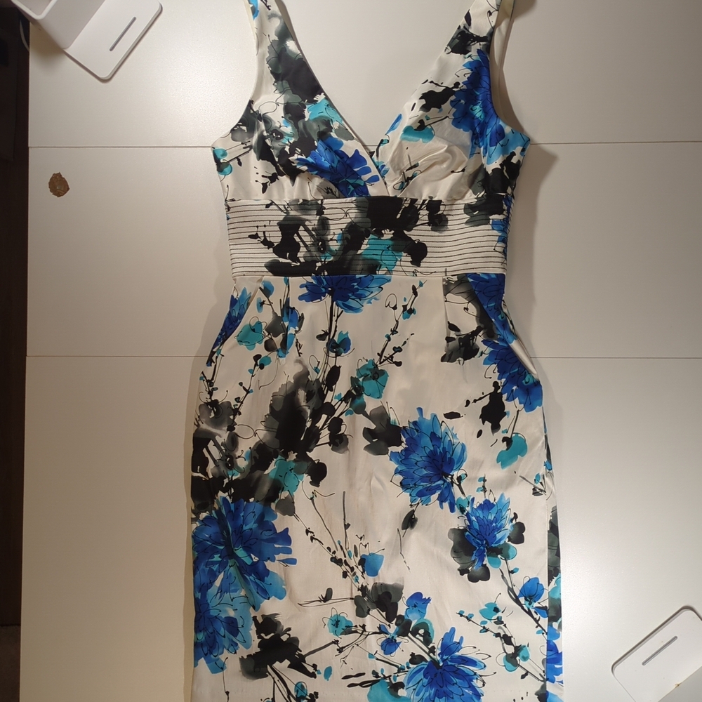 Bisou Bisou Blue and Black Floral Midi Dress
